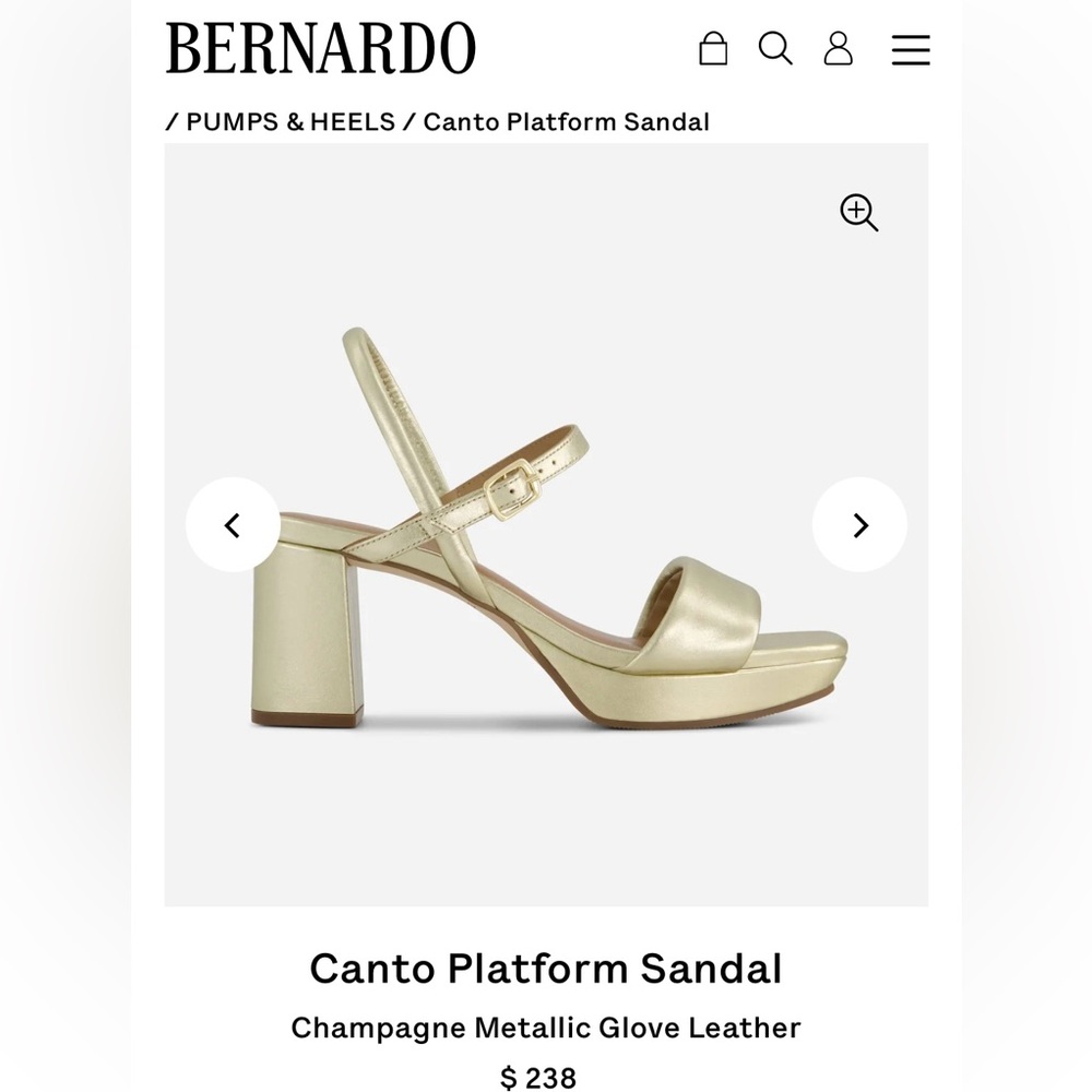Bernardo Canto Platform Sandal - Champagne -worn for 2 hours for pics - Size 7